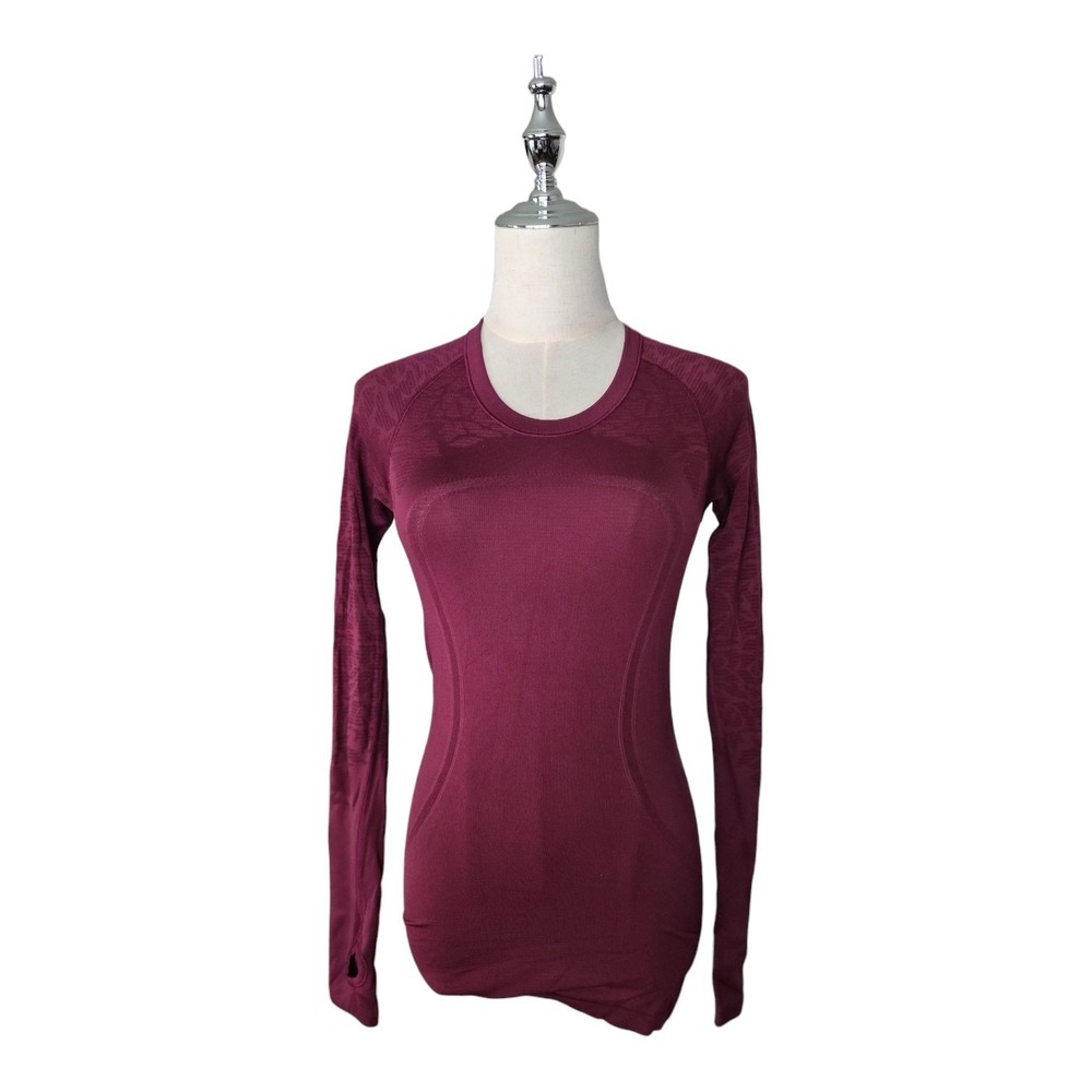 Lululemon Swiftly Tech Long Sleeve Size 4 Burgundy Rose Floral Jacquard Running